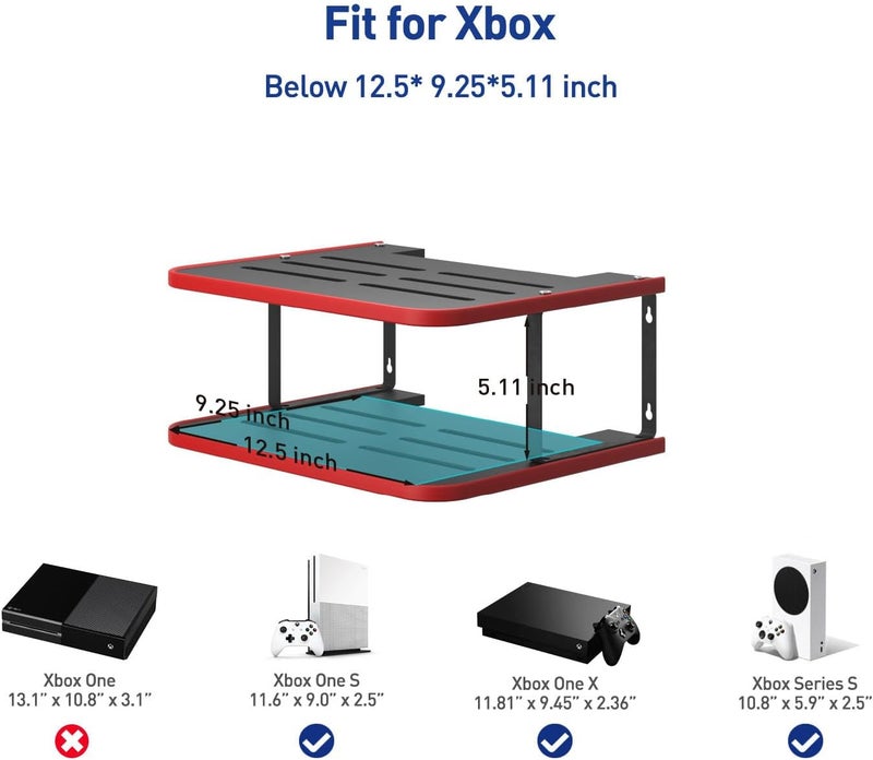 AREAJD Floating Under TV Game Double Shelf Stand for Xbox Series S/X, Projector/Router/Entertainment Center, Projector Holder Accessories, Black/Red - Image 2